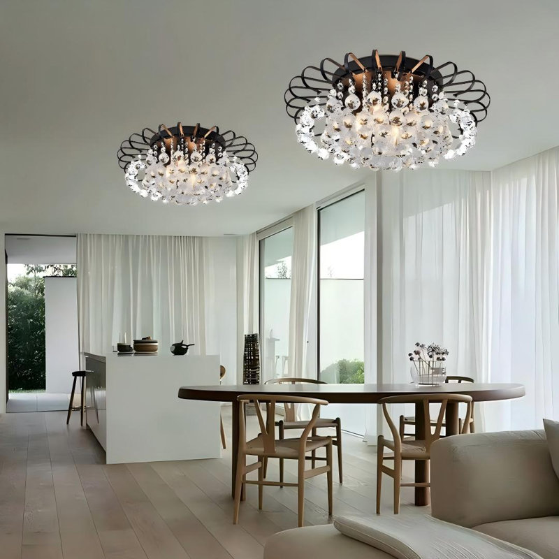 Plafonnier rétro en cristal 6 lumières 24 pouces 24 pouces