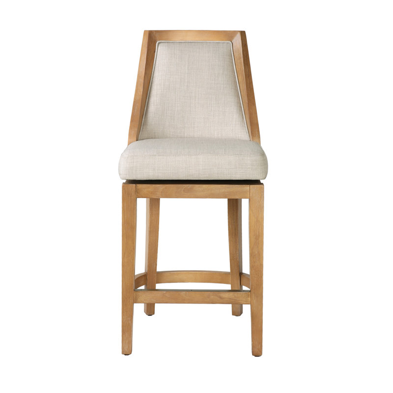 Ellis Solid Wood Upholstered Swivel Counter and Bar Stool, Bar Stool (31" Seat Height), Weathered Oak