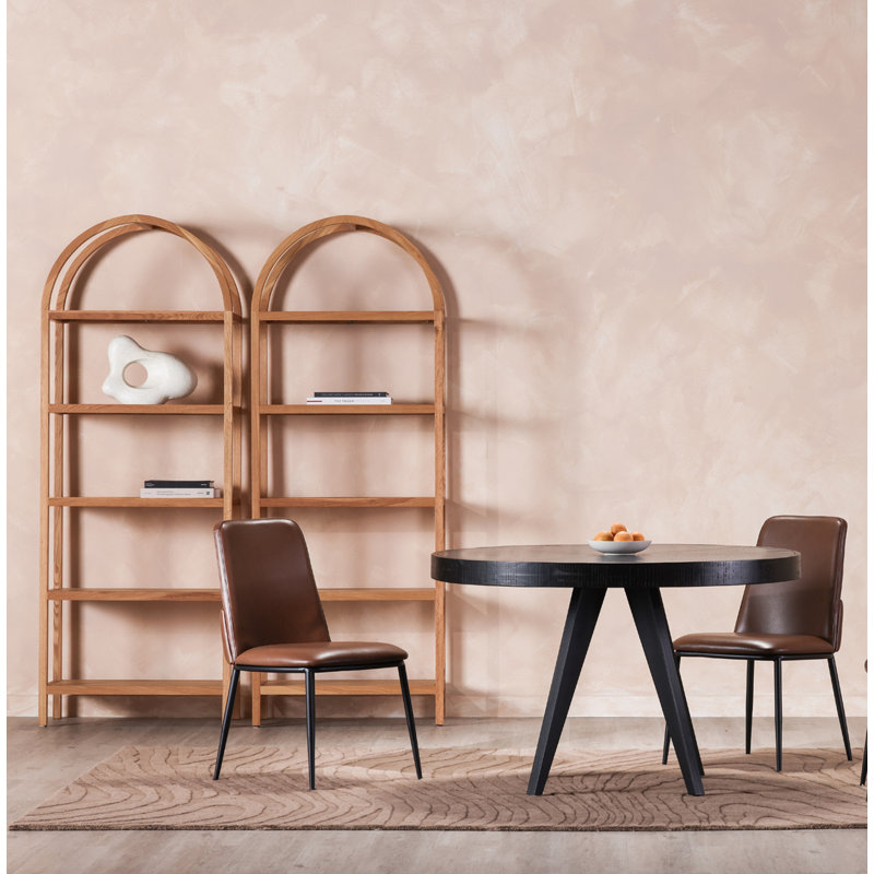Chaise d'appoint rembourrée en cuir Welles, Cuir grainé brun foncé