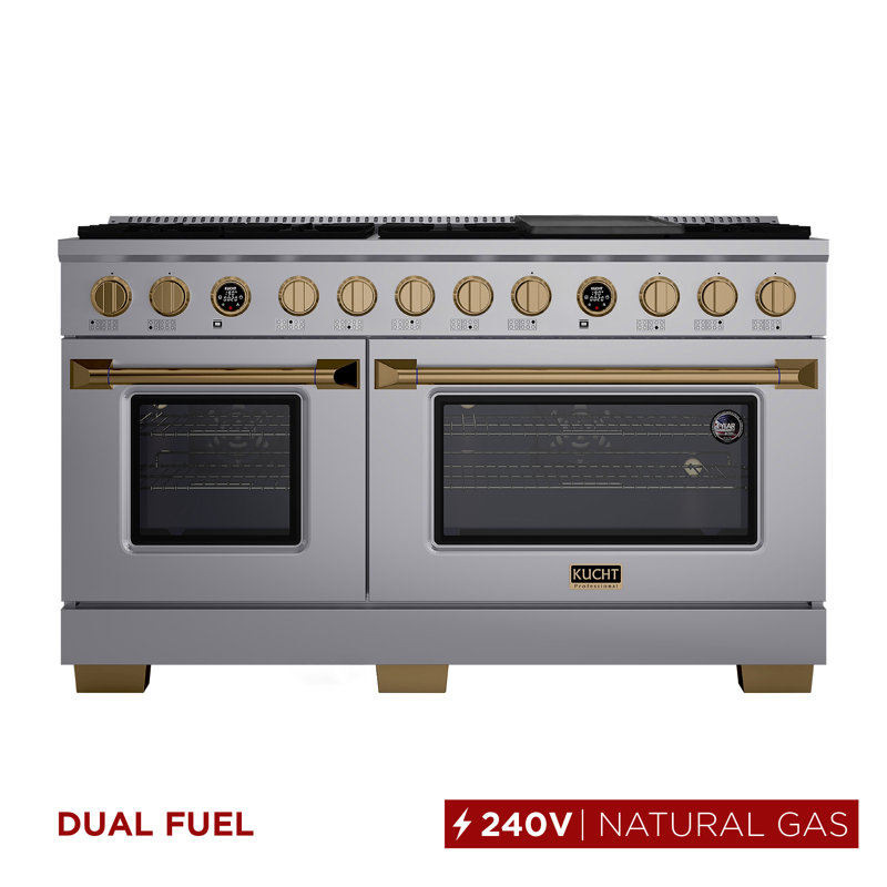 60 In. 7.9 Cu. Ft. 10 Burners Dual Fuel Range For Propane Gas In Stainless Steel With Kucht Horus Thermostat, Natural Gas