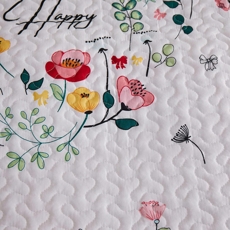  Floral Lightweight Summer Quilt Set, Twin Coverlet / Bedspread + 1 Sham
