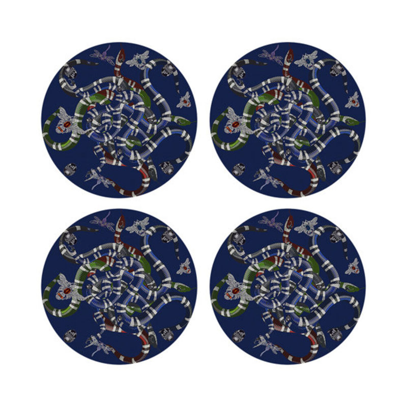 Ouroboros Purple Vegan Leather Round Coasters, Blue