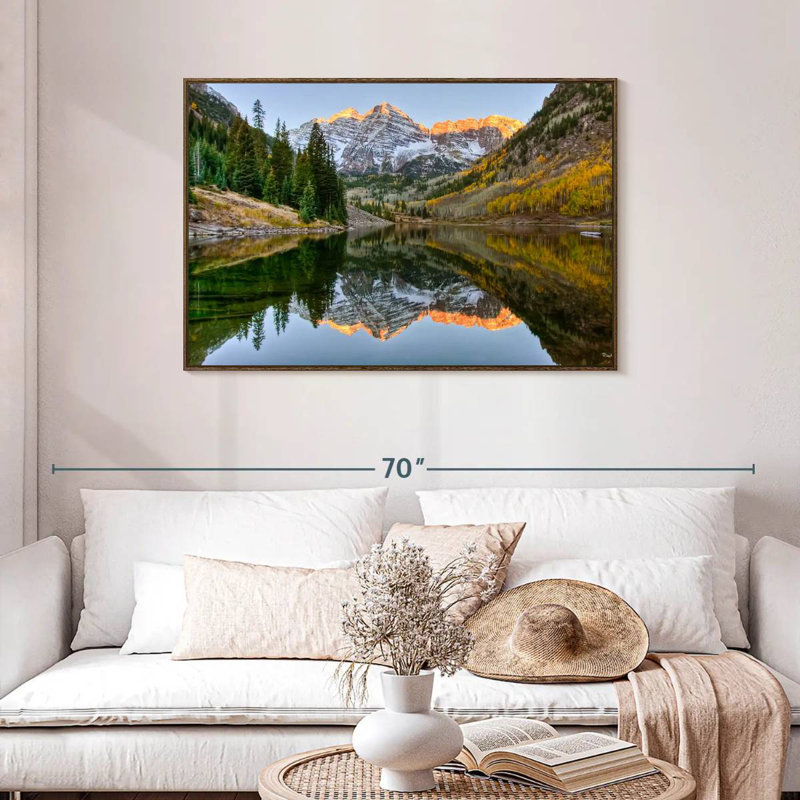 Maroon Bells Autumn Glow, Cadre flottant en noyer, 43 po x 29 po