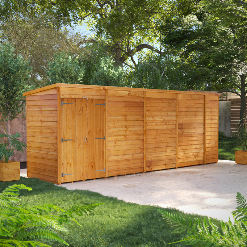 Powersheds 18 x 4ft Timber Overlap Windowless Pent Garden Shed, Double Doors