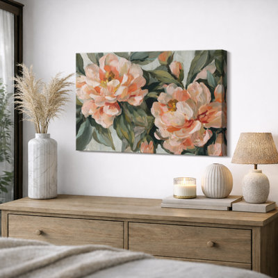 Blush Floral Botanical Artwork, Bedroom Room Pictures, Framed Canvas Giclee Print Wall Art
