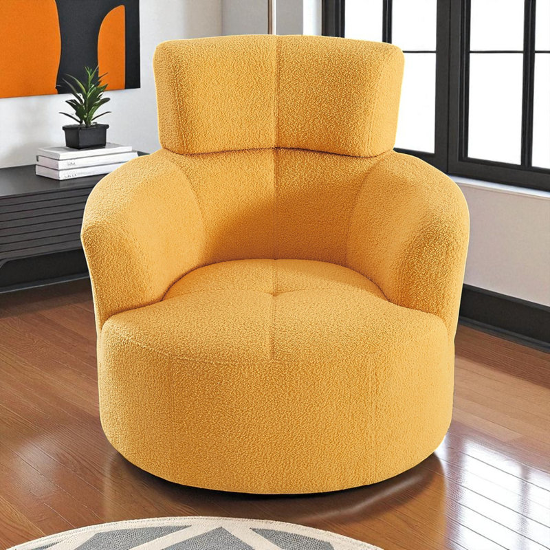 Fauteuil demi-tonneau rembourré et pivotant, Jaune