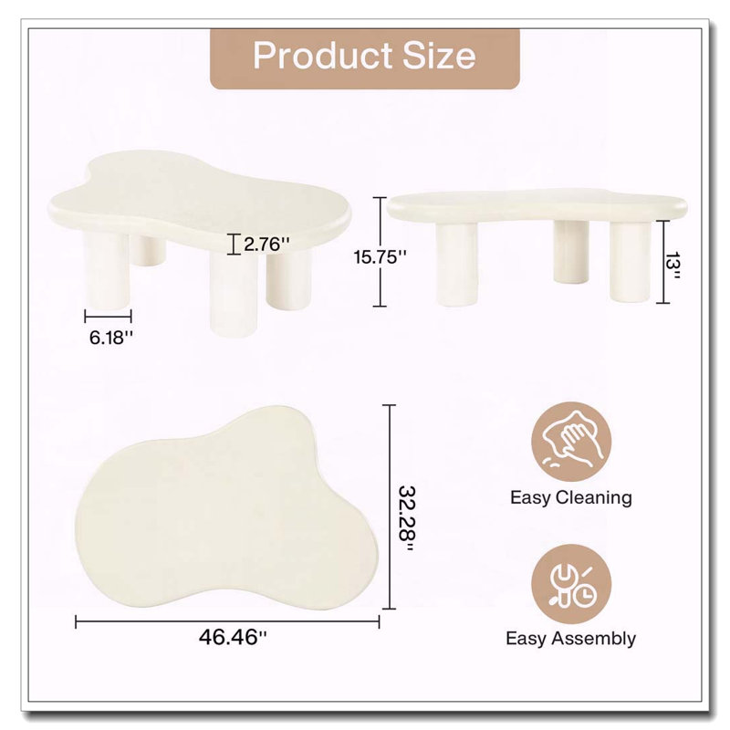 Cloud Coffee Table with Solid Legs Smooth Durable Tabletop
