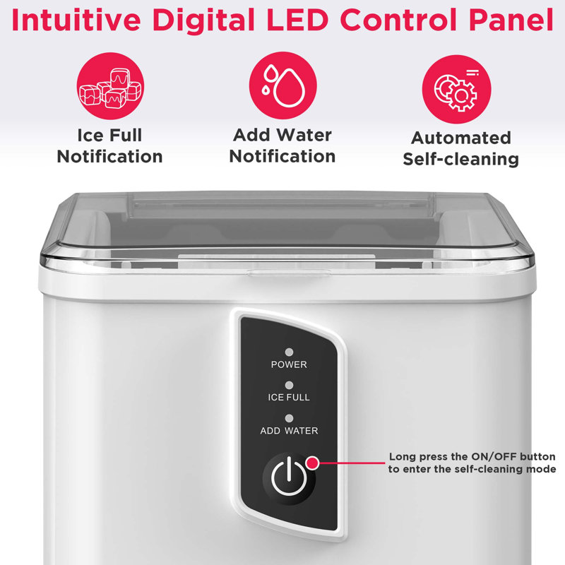 Frigidaire 26 Lbs. Countertop Ice Maker, Bullet Ice Maker with Transparent Window, White, White
