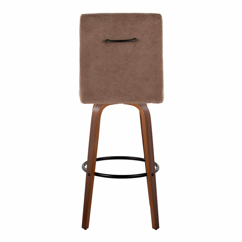 Hank 30" Fixed-Height Barstool With Bent Wood Legs & Round Footrest - Set Of  2, Walnut/Black, Brown