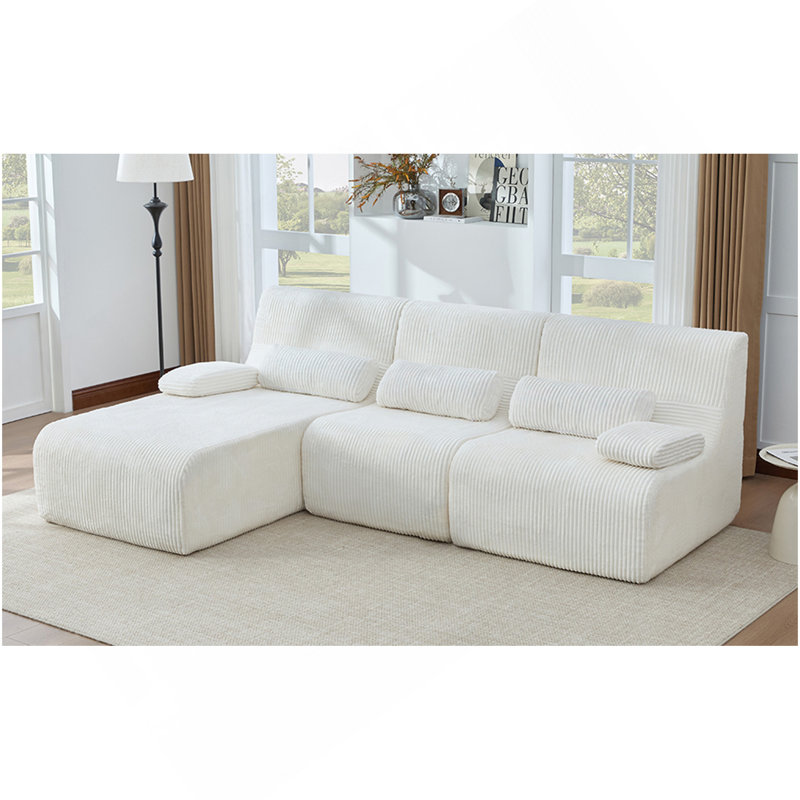Canapé modulaire moderne de 98 po sans canapé en forme de L Canapé confortable pour le salon, beige, Velours côtelé beige