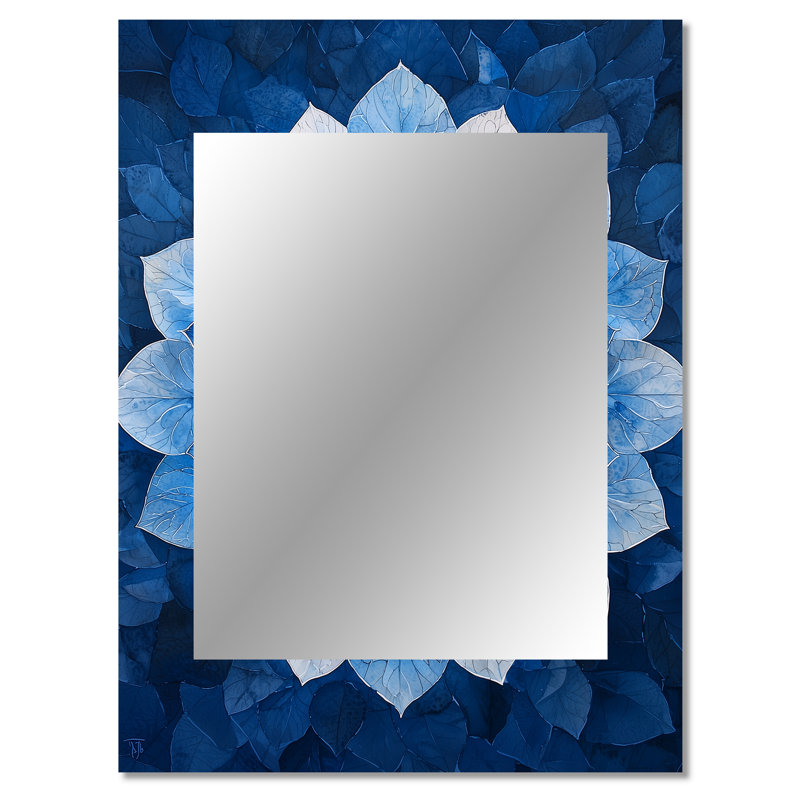 Bleu et blanc hydrangées kaléidoscope hydrangées - hydrangées, miroir mural unique, 40 po x 30 po