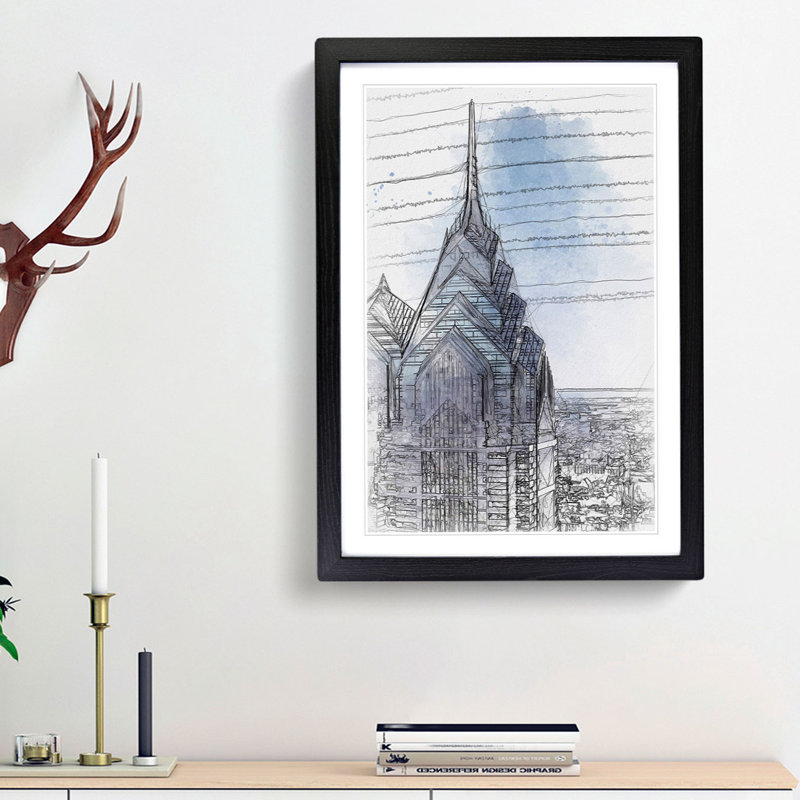 One Liberty Place in Philadelphia in Abstract - Picture Frame Graphic Art Print, 87cm H x 62cm W x 2cm D, Black Framed