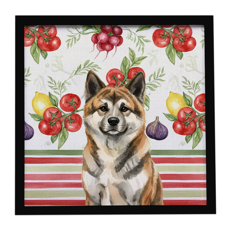 «Brindle Akita Légumes», impression sur métal encadrée