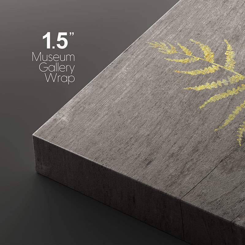 Minimal Botanical " Yellow Ferns Wood Effect Canvas " 2 - Pieces, 24" H x 24" W x 4.75" D