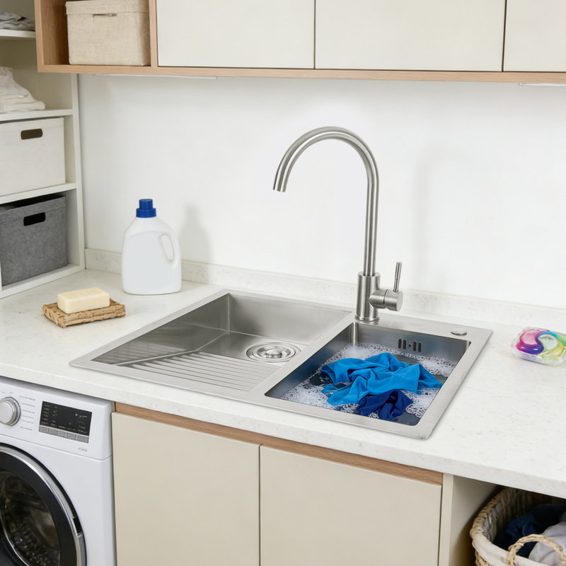Household Stainless Steel Laundry Sink With Washboard