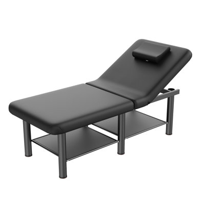 75" × 30.5" Professional Massage Table, PU Leather Folding Table, Beauty Lash Tattoo Physical Therapy Massage Bed With Head Pillow and Adjustable Backest, Black