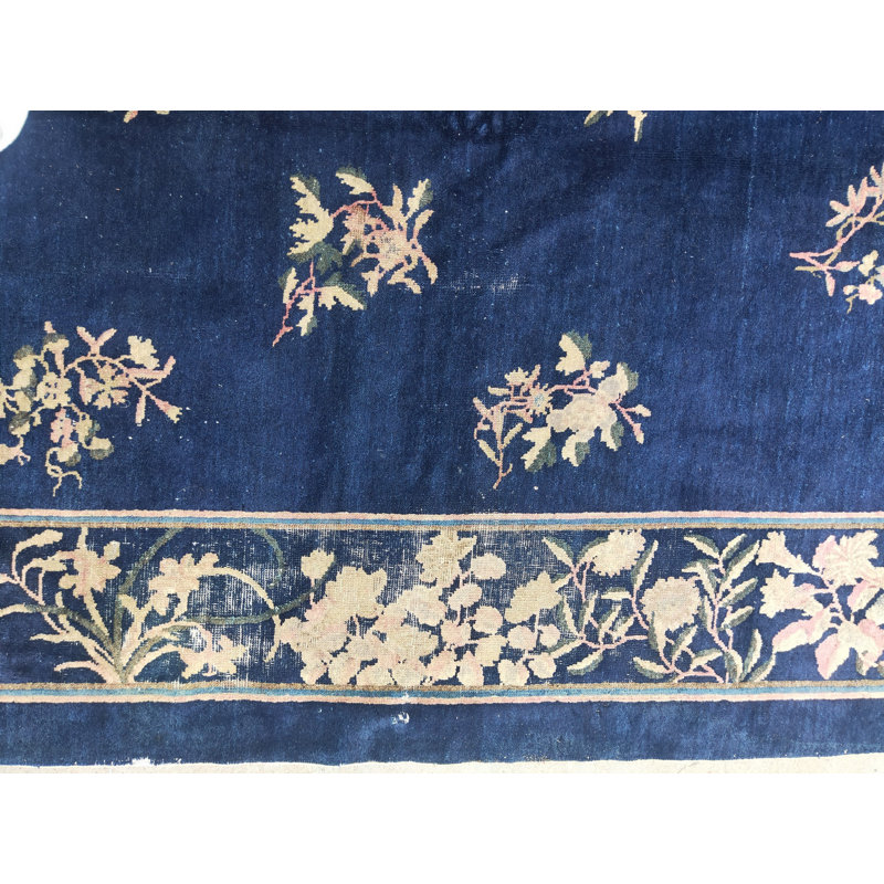 Wool Rectangle Large Antique Blue 1890s Hand Knotted Pile Rug