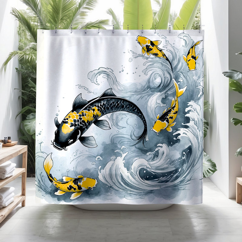 Rideau de douche Jino Koi, Jaune