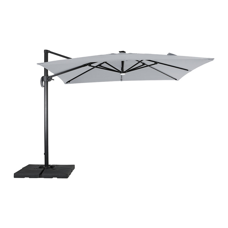 Shellie 300cm Lighted Cantilever Parasol with Crank Lift , Counter Weights Included, Light Grey