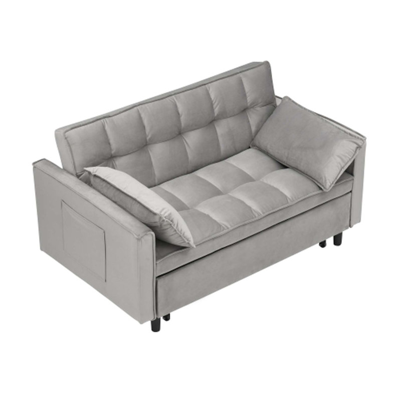 Collinward 53" W Murphy Sofa Bed Loveseat with Adjustable Tufted Back and USB Outlet, Silver Velvet 2, 31" H x 54" W x 38" D