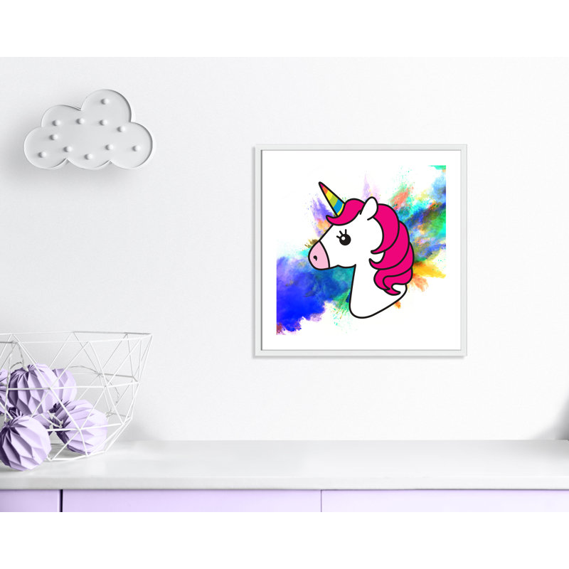 Art sur toile licorne arc-en-ciel, H 26,5 po x l 26,5 po x P 1,18 po, Encadré de boîte blanc