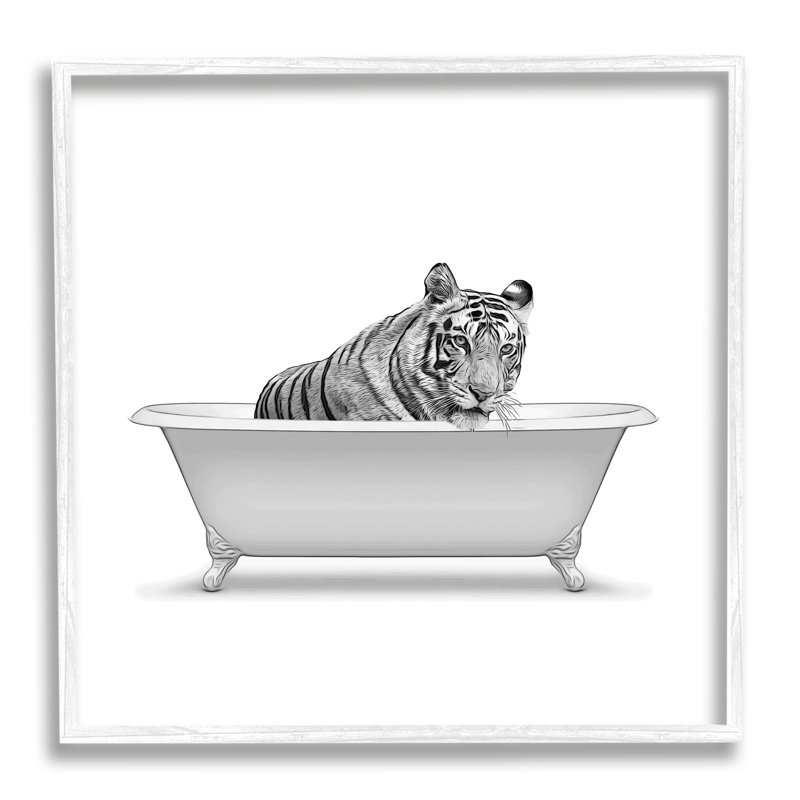 Baignoire à pattes de tigre sauvage par Annalisa Latella - reproduction de dessin sur bois, H 17 po x l 17 po x P 1,5 po