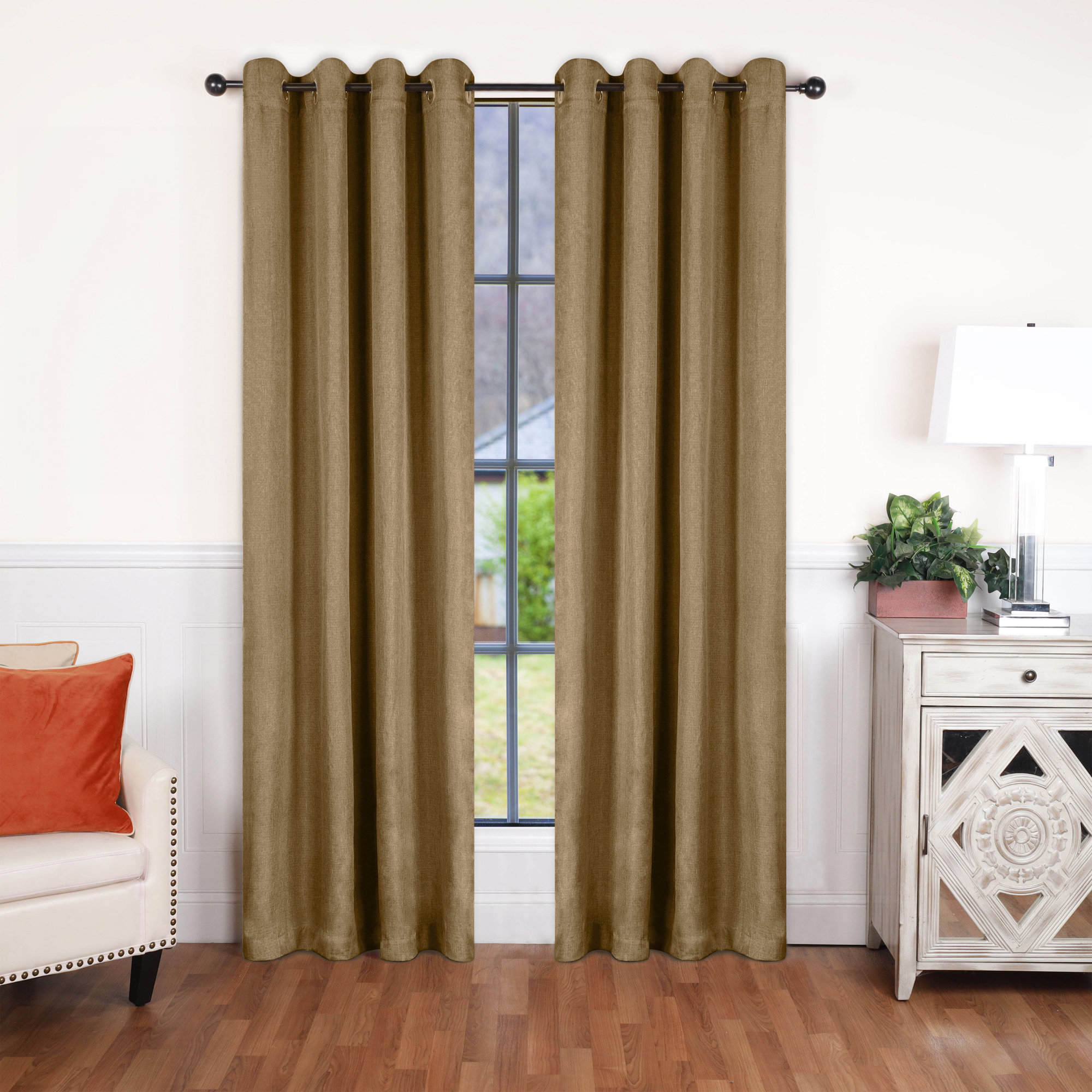 Evayah Modern Linen Inspired Classic Solid Room Darkening Curtain Panel, 52" W x 108" L, Acorn