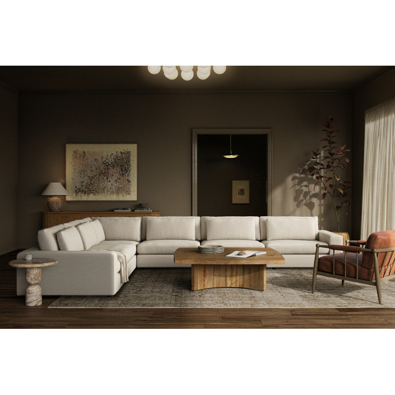 Bloor 6-PC Sectional-Savoy Parchment, Savoy Parchment Polyester Blend, Left Hand Facing, 31.5" H x 171.5" W x 132" D