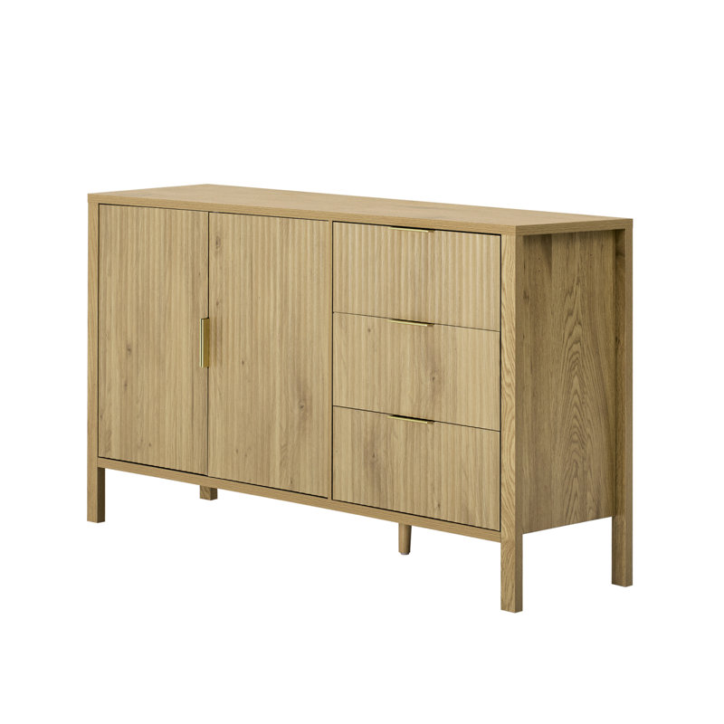 Amarilys 55.1'' Modern Wave-Pattern Buffet Cabinet Sideboard With 3 Drawers, Natural