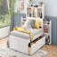 Structure de lit plateforme double avec rangement, tablettes coulissantes, lit gigogne-1192042772
