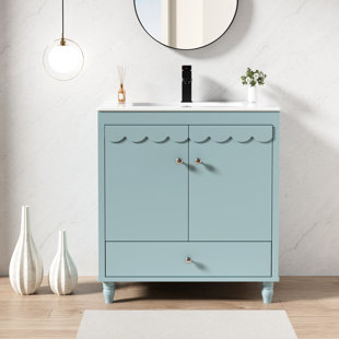 Gamlet 30" Single Bathroom Vanity With Ceramic Sink Top, Faucet, Decorative Wavy Edge