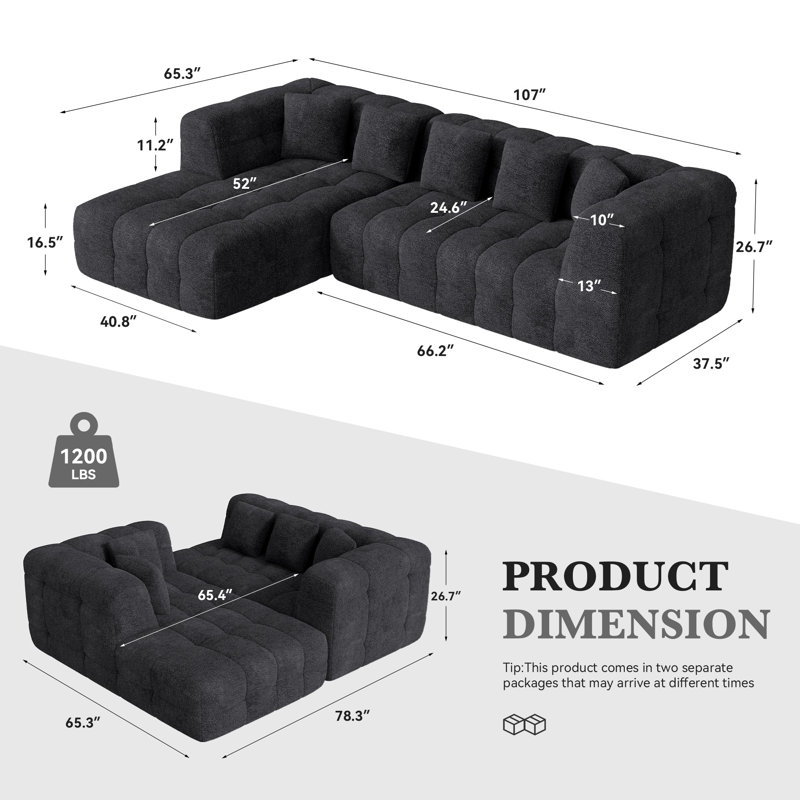 Canapé modulaire Boneless Couch, Polyester noir