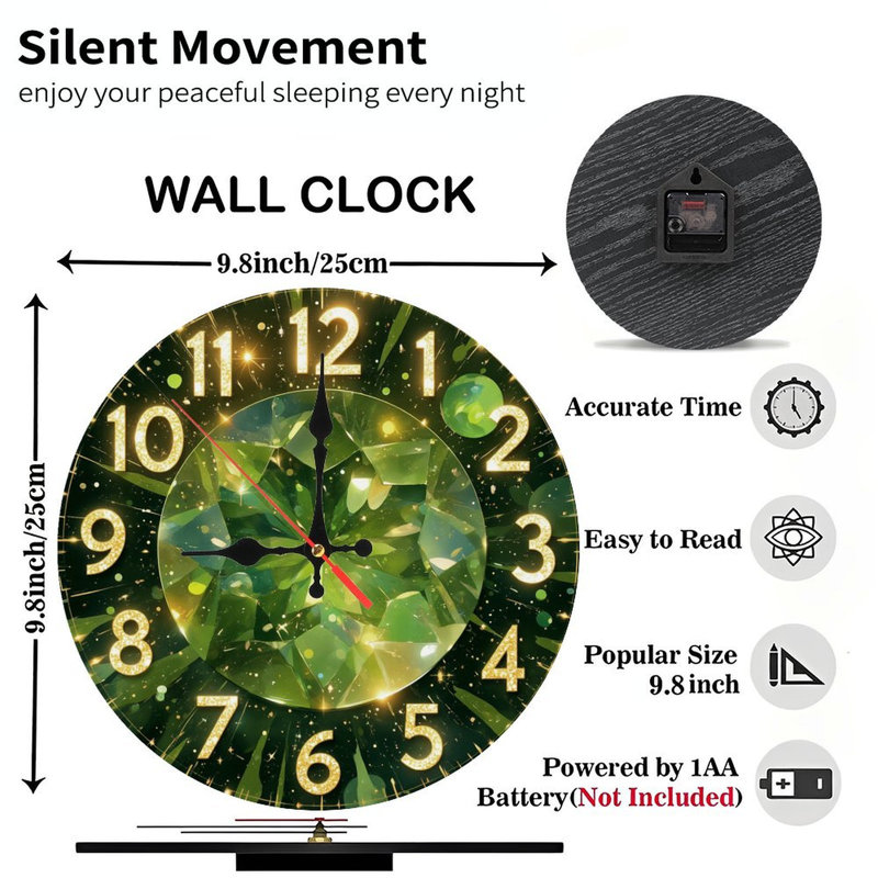 Horloge verte avec chiffres dorés