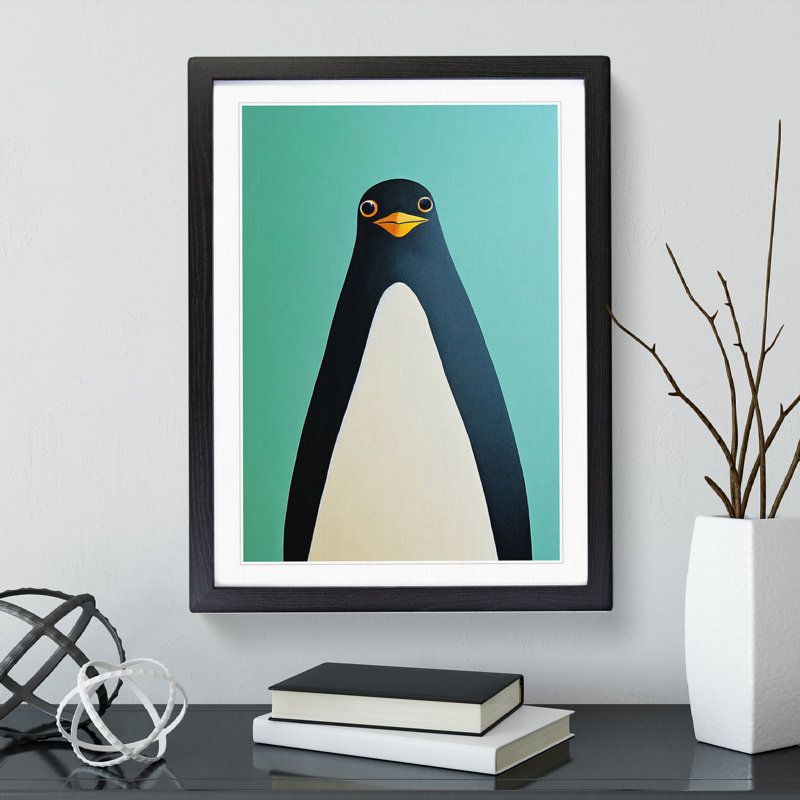 XV1022-4870X Unique Penguin Art No.2 Abstract, White, 48cm H x 36cm W, Black Framed Paper