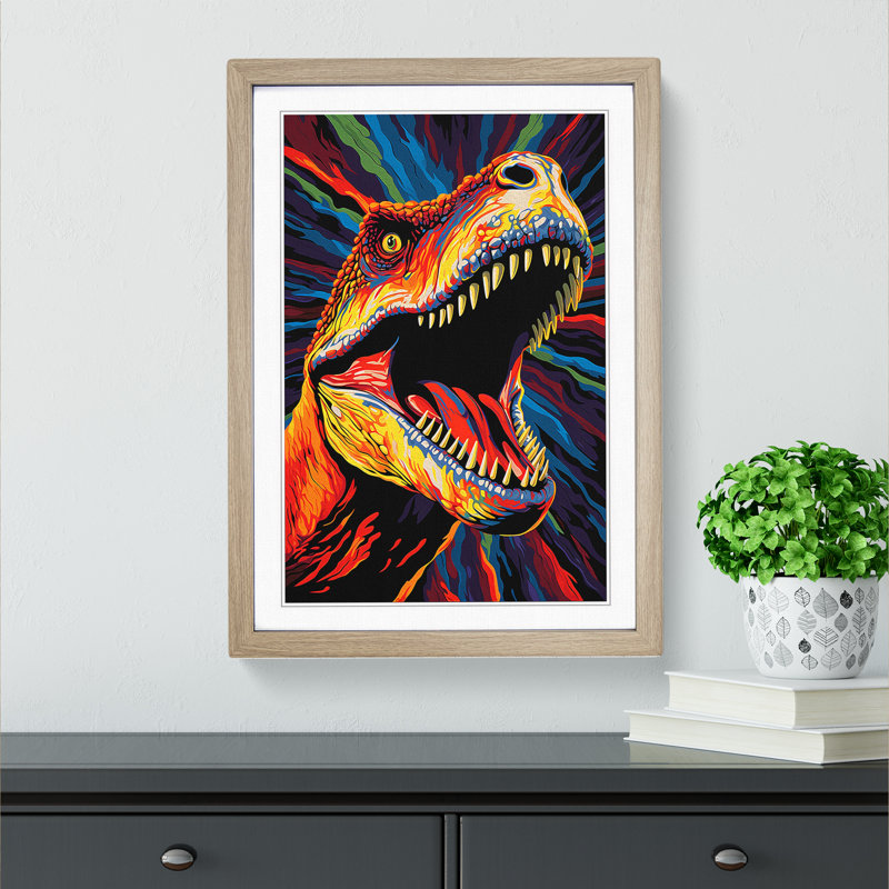 Tyrannosaurus Rex Op - Framed Print, 64cm H x 46cm W x 2cm D, Oak
