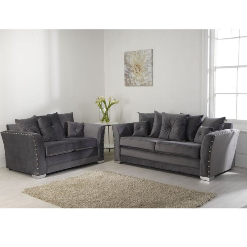 Analeya 3 Seater Chenille Sofa, Silver Plush