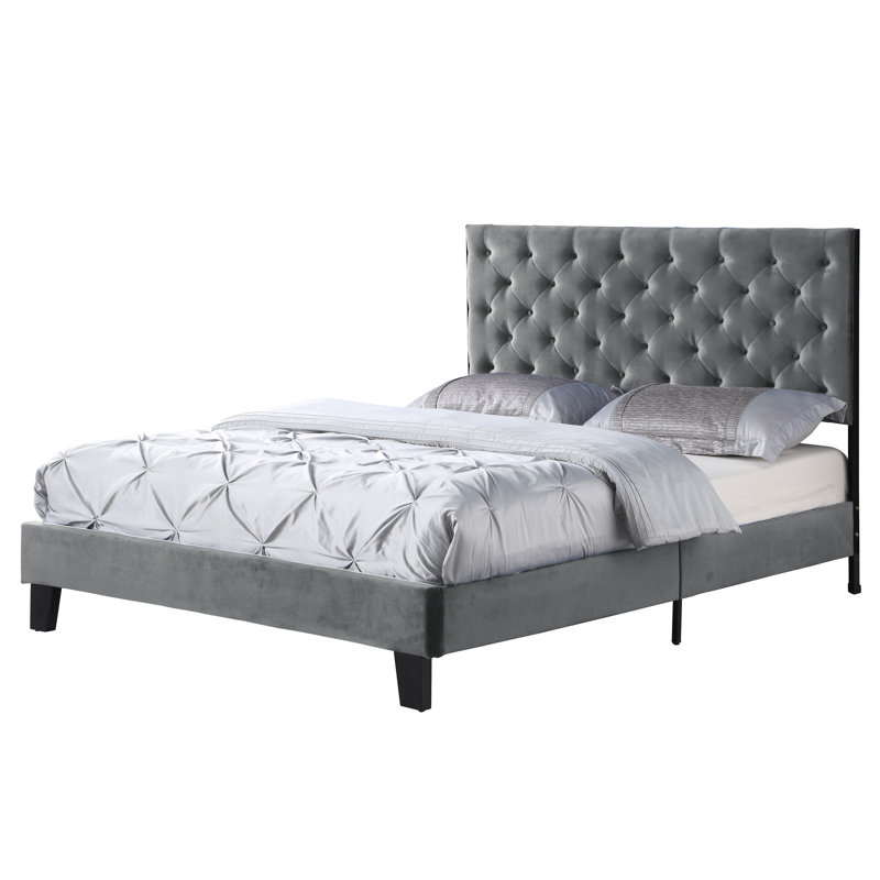 Daisy-Rae Upholstered Slat Bed, Queen, Gray