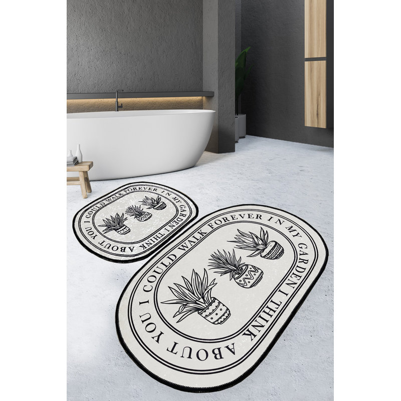 Ensemble de tapis de bain Premium (2 pièces), crème et noir, 23,6 po x 39,4 po et 19,7 po x 23,6 po | 100% polyester, hauteur des poils de 0,4 po | Antibactérien, antidérapant, dessous lavable à la machine | Idéal pour le confort et le style de la salle de bain
