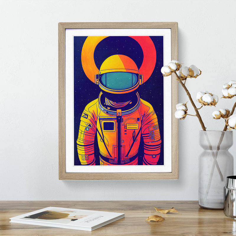 Astronaut Pop Art No.5 - Single Picture Frame Print, 64cm H x 46cm W x 2cm D, Oak Framed