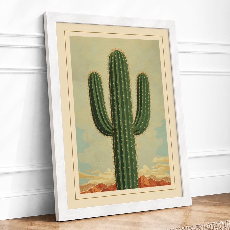 Desert Cactus Botanical - Framed Print, A3 - 42.0 x 29.7 cm, White