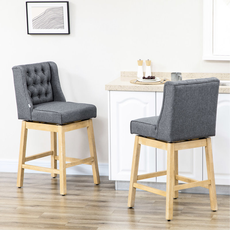 2 tabourets de bar avec une rotation de 180 po, siège de 30 po de hauteur, gris, repose-pieds en bois massif et repose-pieds à deux boutons