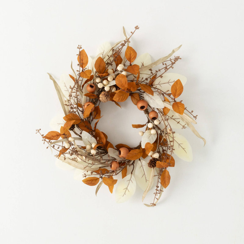 Mini couronne de feuillage artificielle 16,5 po, brun et crème