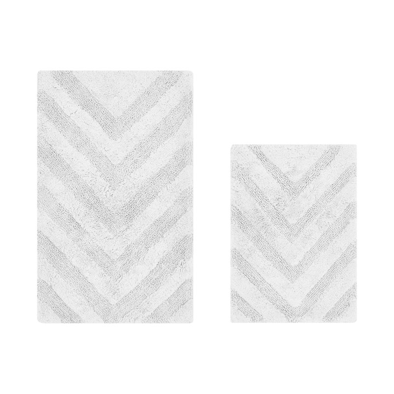 Annaclara Premium 100% Cotton 2 Piece Bath Rug Sets with Non-Slip Backing, Machine Washable, Luxurious Chervon Pattern Super Absorbent & Tufted Weave Bath Mat for Bathroom, Shower, and Tub