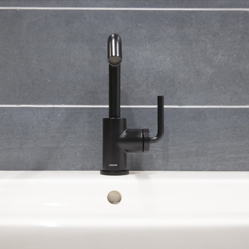 Cigno Deck Mount Single Hole Bathroom Faucet with Drain Assembly, Matte Black