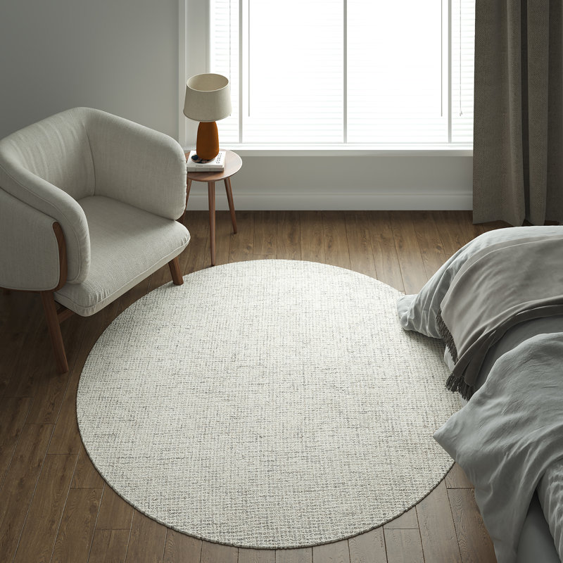 Abstract Contemporary Grid Handmade Wool Blend Area Rug, Round 6', Rust/Beige