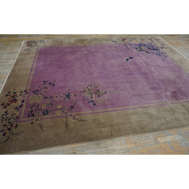 Rectangle 1920s Chinese - Art Deco Purple Room Size Antique Wool Knotted Rug