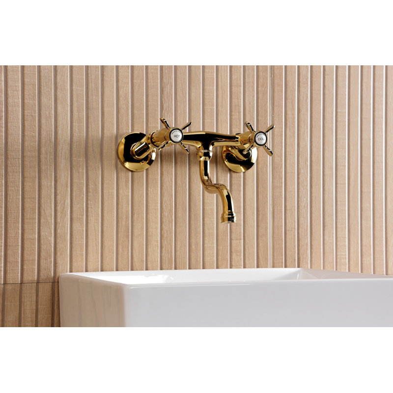 Kingston Brass Essex Two-Handle 2-Hole Wall Mount Bathroom Faucet, Polished Brass
