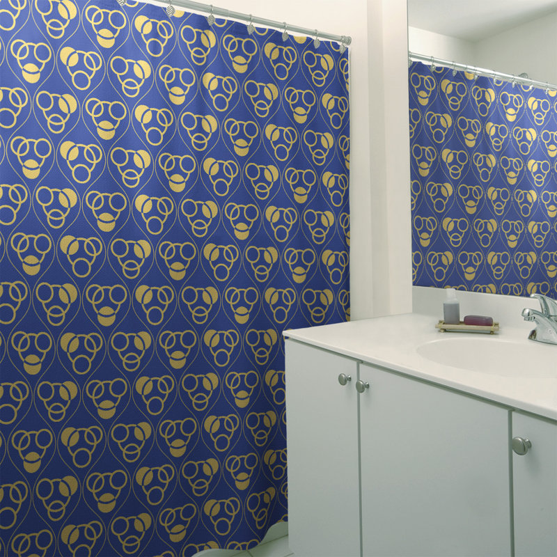 Rideau de douche simple cercles et vagues classic, Bleu / Jaune