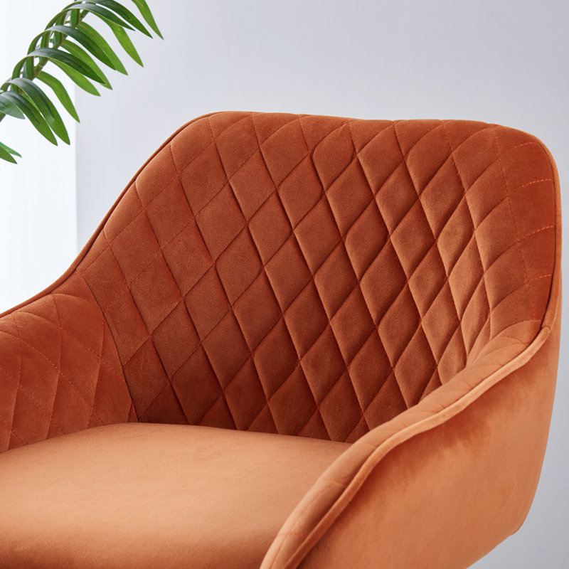Esposito 68cm Upholstered Bar Stool with Arm, Velvet Orange