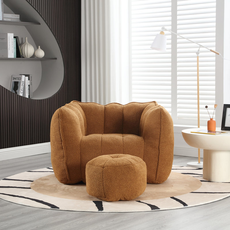 Fauteuil à billes avec repose-pieds Lazy, Chenille kaki